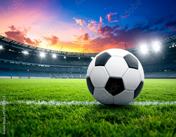 Fototapeta soccer ball in football field with highlight copy space