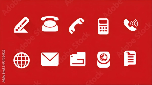 Fototapeta Contact and communications icons. A series of red and white icons for communications and contacting.	