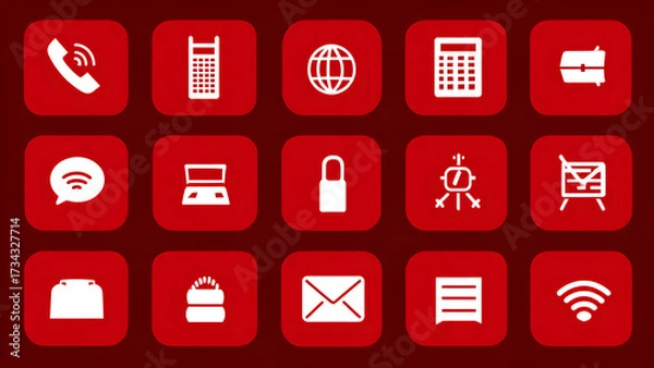 Fototapeta Contact and communications icons. A series of red and white icons for communications and contacting.	