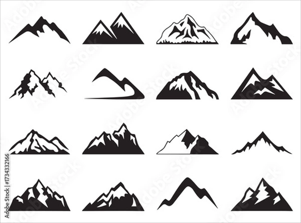 Obraz Black Silhouette Mountain Icon Vector Set