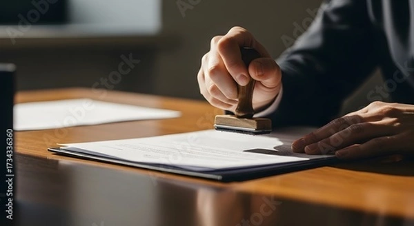 Fototapeta Document Authentication - Official Stamp on Paper.