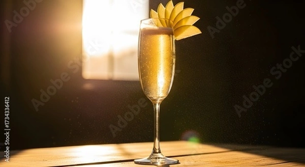 Fototapeta Elegant Champagne Cocktail with Pineapple Garnish in a Flute Glass.