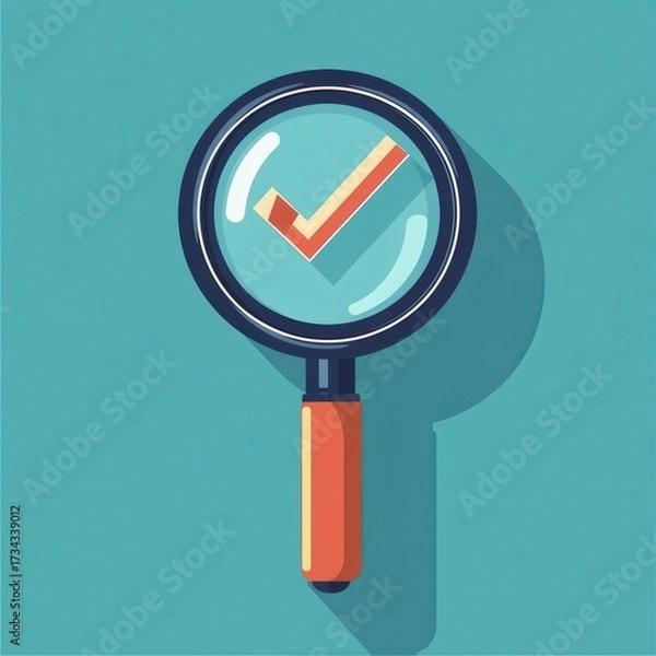 Fototapeta Colorful Minimal Illustration of a Magnifying Glass with Check Mark