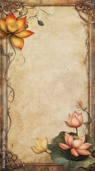 Fototapeta Rustic Lotus Frame with Ornate Scroll Design for Elegant Styling