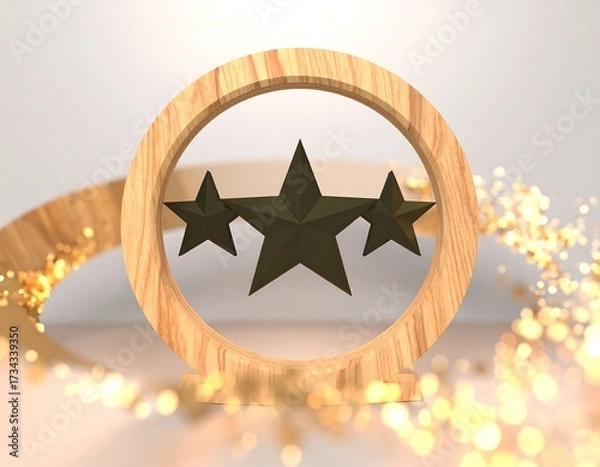 Obraz Wooden circle frame with dark stars, bokeh