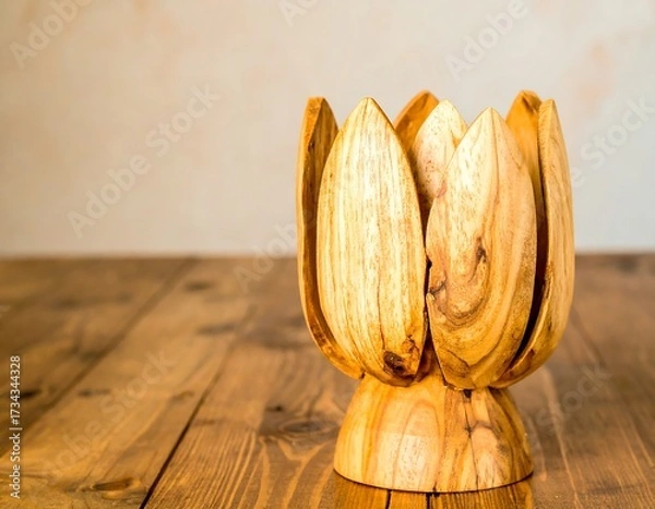 Obraz Wooden flower-shaped bowl on a table