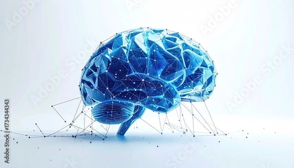 Fototapeta Digital Brain Illustration. Neurological Network on White Background. Tech Concept