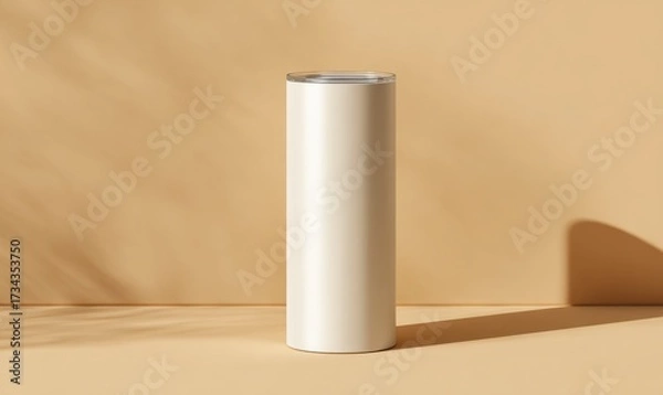 Fototapeta Minimalist White Cylinder Container on Soft Beige Background