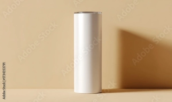 Fototapeta Minimalist White Cylinder on Beige Background for Product Display