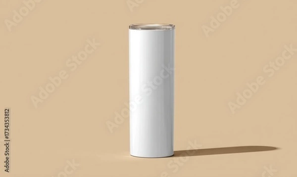 Fototapeta Minimalist White Cylinder Container with Clear Lid on Beige Background