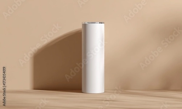 Fototapeta Minimalist White Cylinder on Soft Beige Background with Shadow