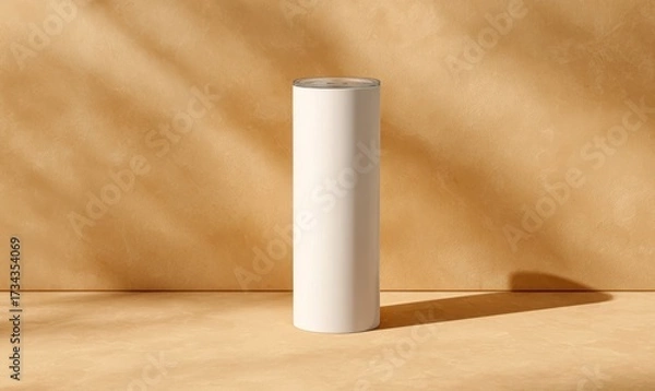 Fototapeta White cylindrical container on a textured background for product display