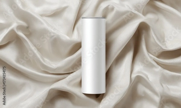 Fototapeta Minimalistic White Canister on Soft Cream Fabric Background