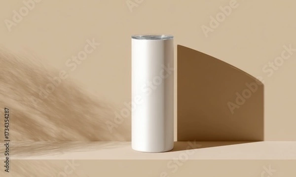 Fototapeta Minimalist White Cylinder on Neutral Background with Soft Shadow