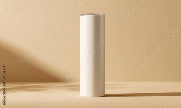 Fototapeta Minimalist White Cylinder on Beige Background in Studio Setting