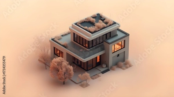 Fototapeta train in the city 3d render of a modern building