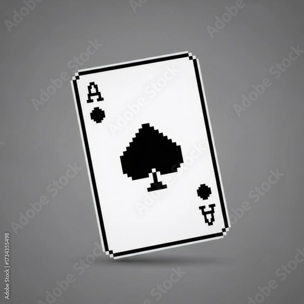 Obraz スペードのエース 白黒のピクセルアート カード