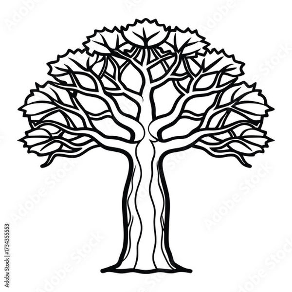 Obraz Vector art of mature tree with thick trunk and dense branches