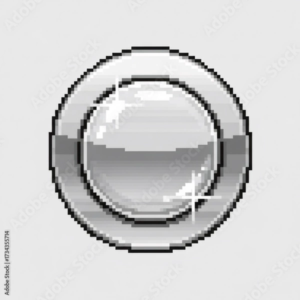 Obraz 光沢のある銀色のピクセル化された円形のボタン