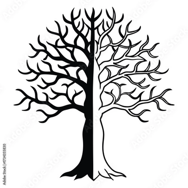 Obraz Vector art of a half-filled tree silhouette symbolizing duality