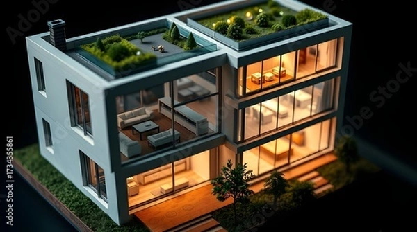 Obraz energy saving lamp 3d render of a modern building