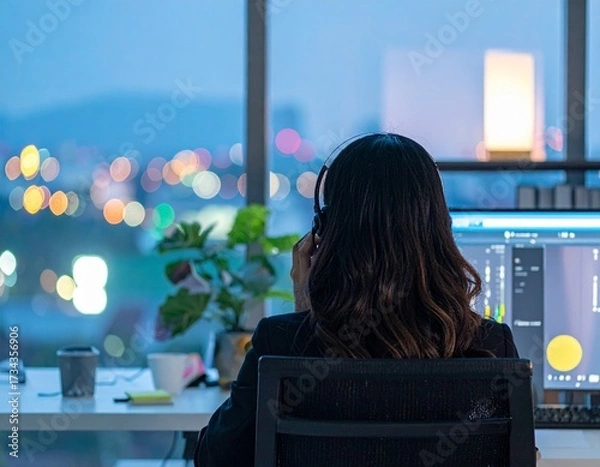 Obraz コールセンターで働く女性