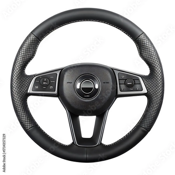 Fototapeta An icon of a black metal steering wheel on a car dashboard for auto technology and transportation design