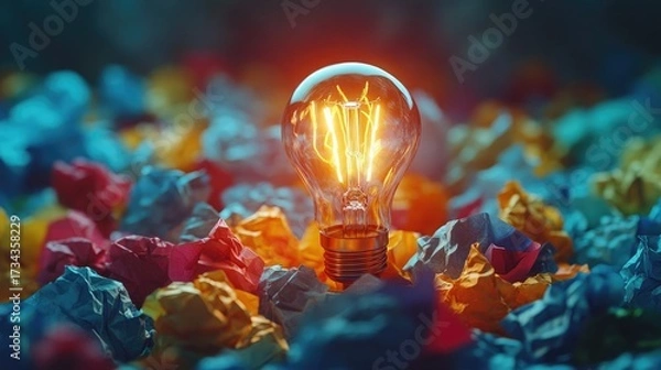 Fototapeta Inspiring lightbulb moment illuminating creative ideas, perfect for innovation concepts, business solutions, and educational content showcasing bright thinking and ingenuity