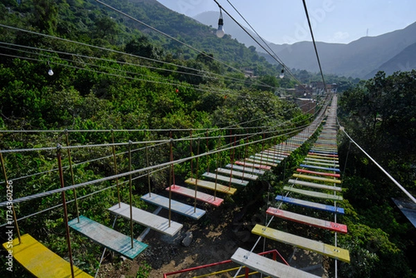 Obraz Tourist attraction of suspension bridge in the district of San Mateo de Otao.