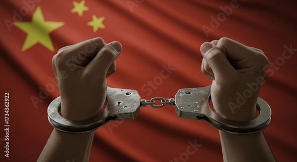 Obraz Handcuffed hands against the background of the Chinese flag