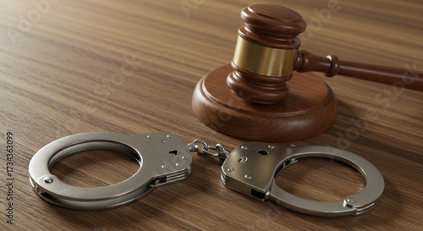 Obraz Hammer of justice with handcuffs