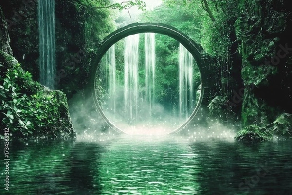 Fototapeta Explore a whimsical water-themed universe through a portal.
