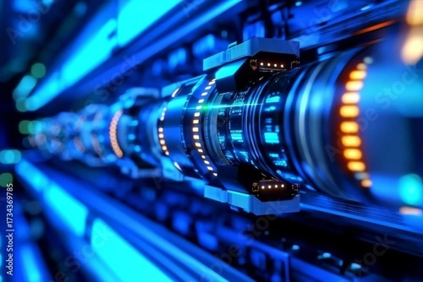 Fototapeta Futuristic quantum computing technology illustrated with luminous effects.