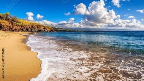 Fototapeta Stunning high-definition beach scene featuring a clear sky.