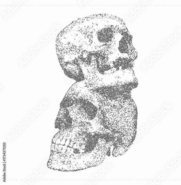 Fototapeta Halloween vector illustration featuring detailed human skull with trendy stippling dot shading technique