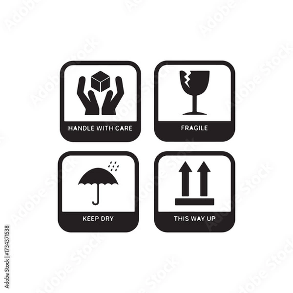 Fototapeta : set of fragile clip art vector black.