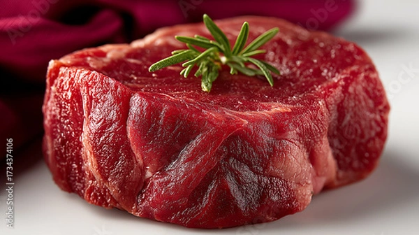 Fototapeta Tenderloin Steak with Rosemary: A close-up view of a juicy tenderloin steak, garnished with fresh rosemary, evokes a sense of culinary delight and freshness.