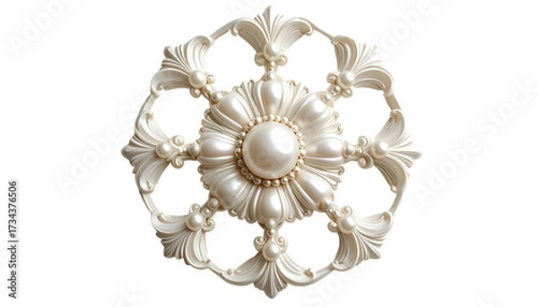 Obraz Intricate, pearl-like floral medallion. Detailed symmetrical design on black
