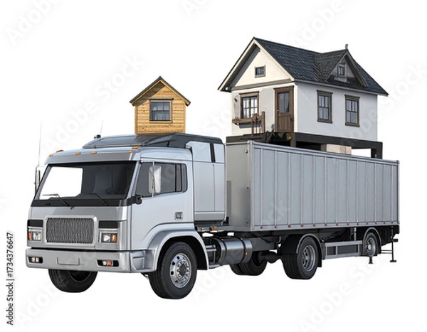Obraz Two Distinct Relocation Truck with House Designs, isolated on transparent background