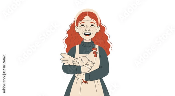Fototapeta Young girl smiling while holding a chicken in a joyful pose, image diversity concept  