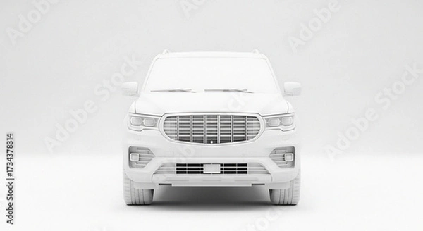 Fototapeta Front view of a white suv car isolated studio shot clean modern automotive design
