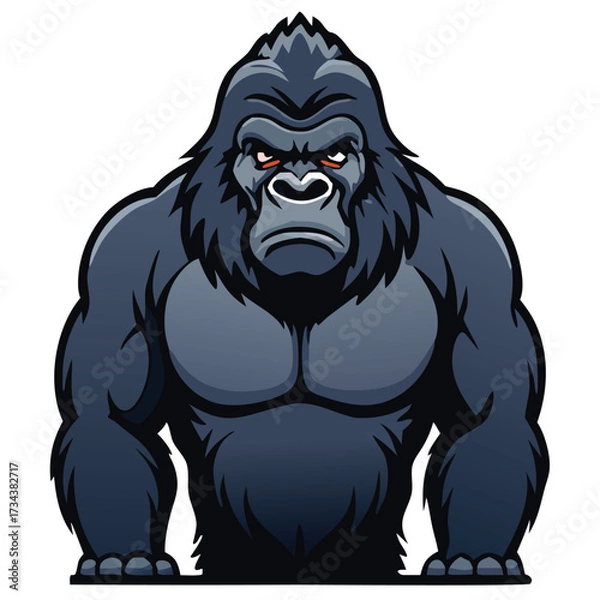 Fototapeta Muscular gorilla with piercing orange eyes stares intensely, displaying its dominant power and rugged strength