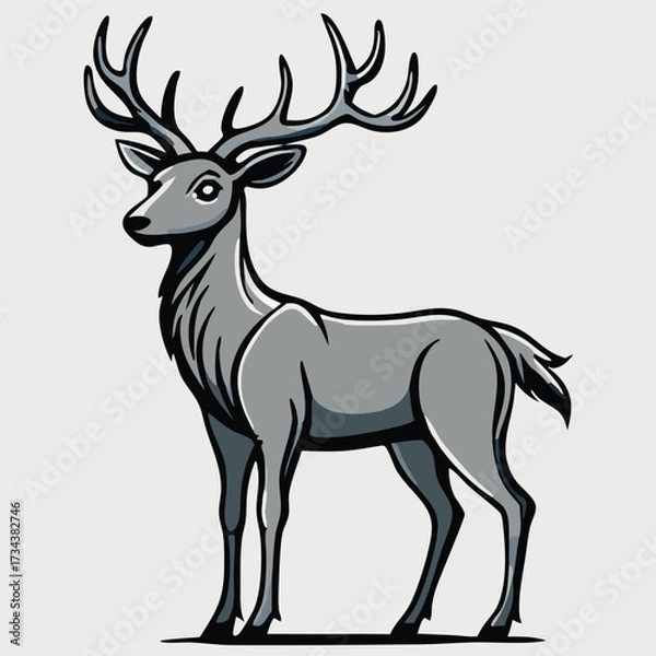 Fototapeta Majestic grey deer stands elegantly, displaying its stunning antlers in a striking portrait