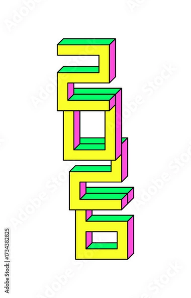 Fototapeta Year 2026 logo with 3d isometric effect