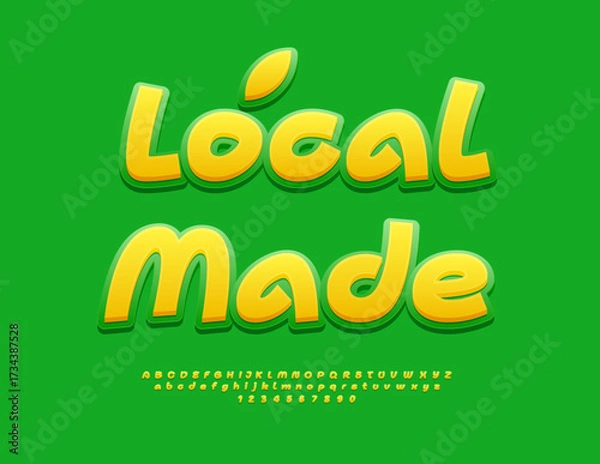Fototapeta Vector Eco poster Local Made for Farmers Market and Store. Handwritten Artistic Font. Decorative Alphabet Letters and Numbers set.
