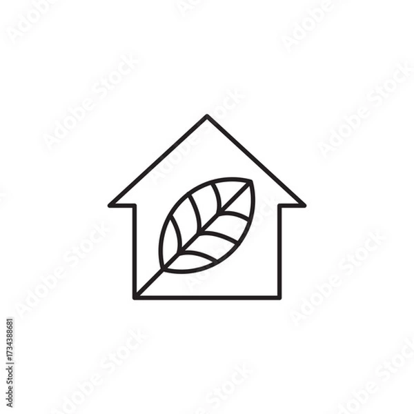 Obraz Eco House Outline Icon with Leaf Green Architecture