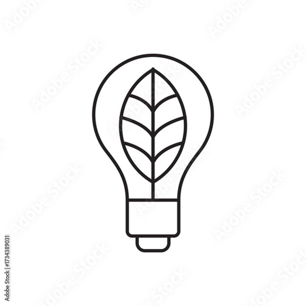 Obraz Light Bulb with Leaf Outline Icon for Eco Energy Saving