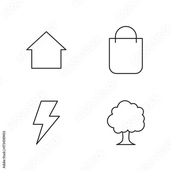 Obraz Set of Four Simple Line Icons Home and Power