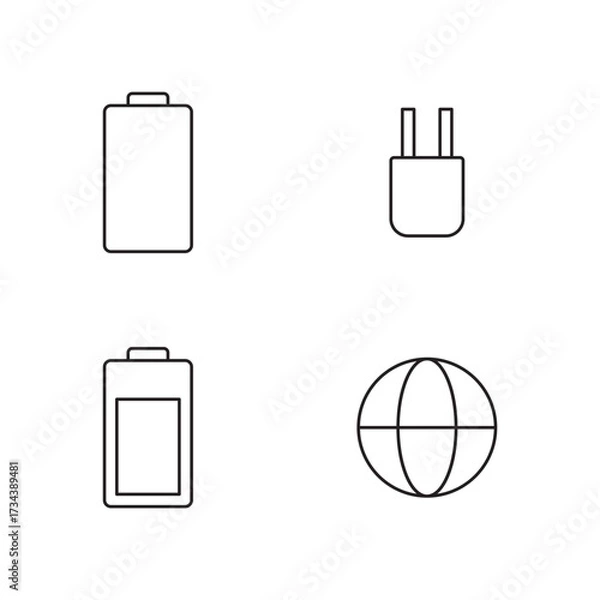 Obraz Set of Four Electrical Line Icons Battery Plug Globe