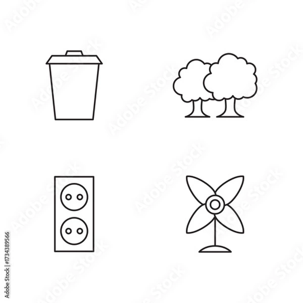 Obraz Set of Six Outline Icons Waste Forest and Appliances